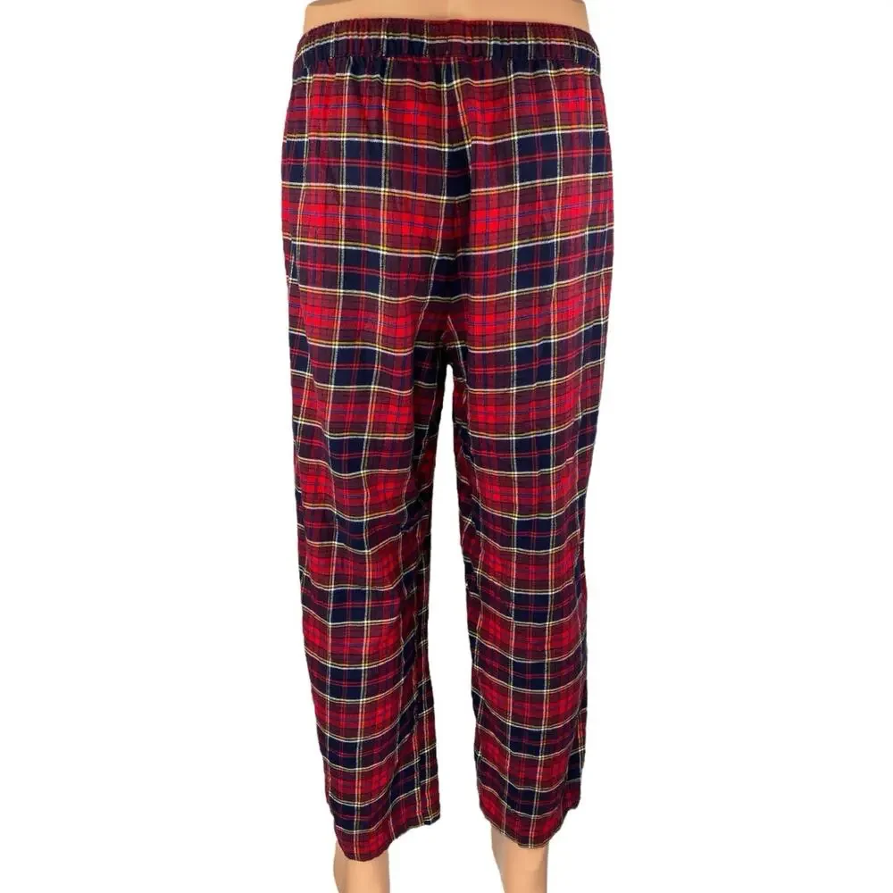 Gap Body Men's Red Blue Plaid Flannel Tartan Drawstring Pajama Pants Size LP